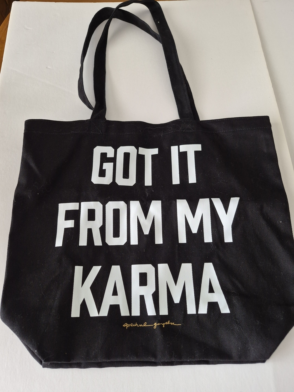 Spiritual Gangster Black Canvas Tote with White Slogan